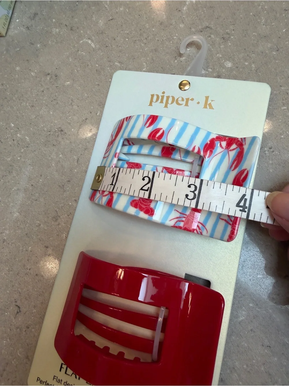 NWT 🦞 fun Flat Lay Claw Clips for great hair! Solid Red & Blue/White Pattern w 🦞